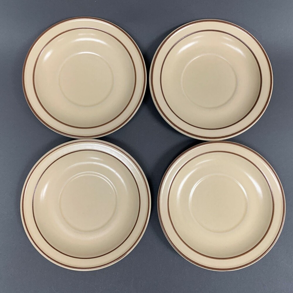 Pfaltzgraff USA Village Saucers Yellow Brown Trim Lot of‎ 4